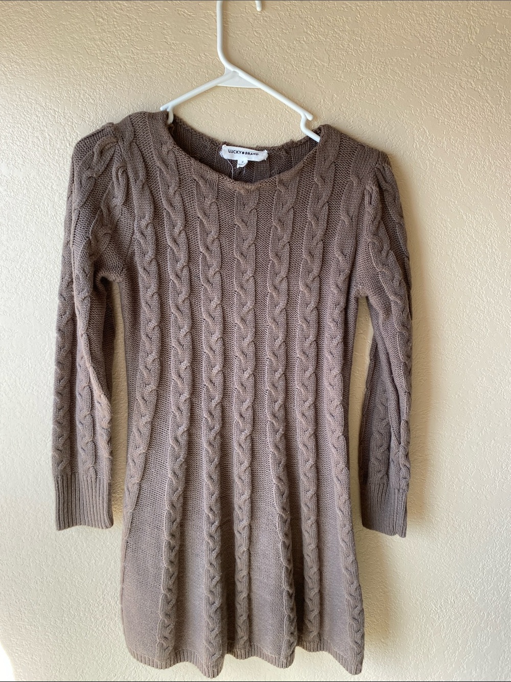 Lucky Brand Taupe Cable-Knit Long Sleeve Dress